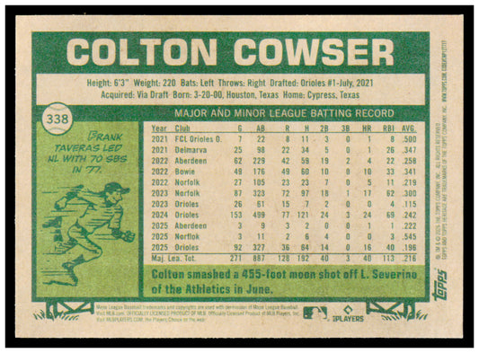 2026 Topps Heritage Colton Cowser Card Baltimore Orioles #338