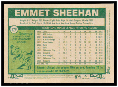 2026 Topps Heritage Emmet Sheehan Card Los Angeles Dodgers #178