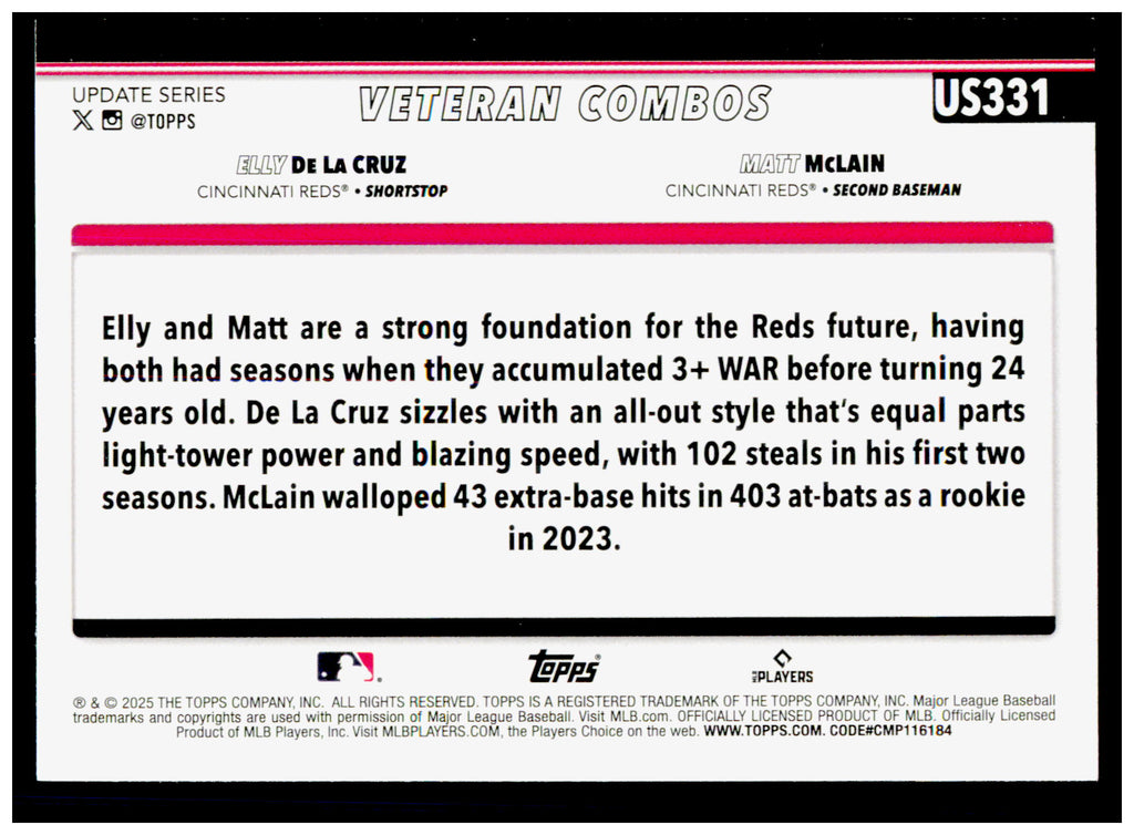 2025 Topps Update Red-Hot Risers (Elly De La Cruz / Matt McLain) Card