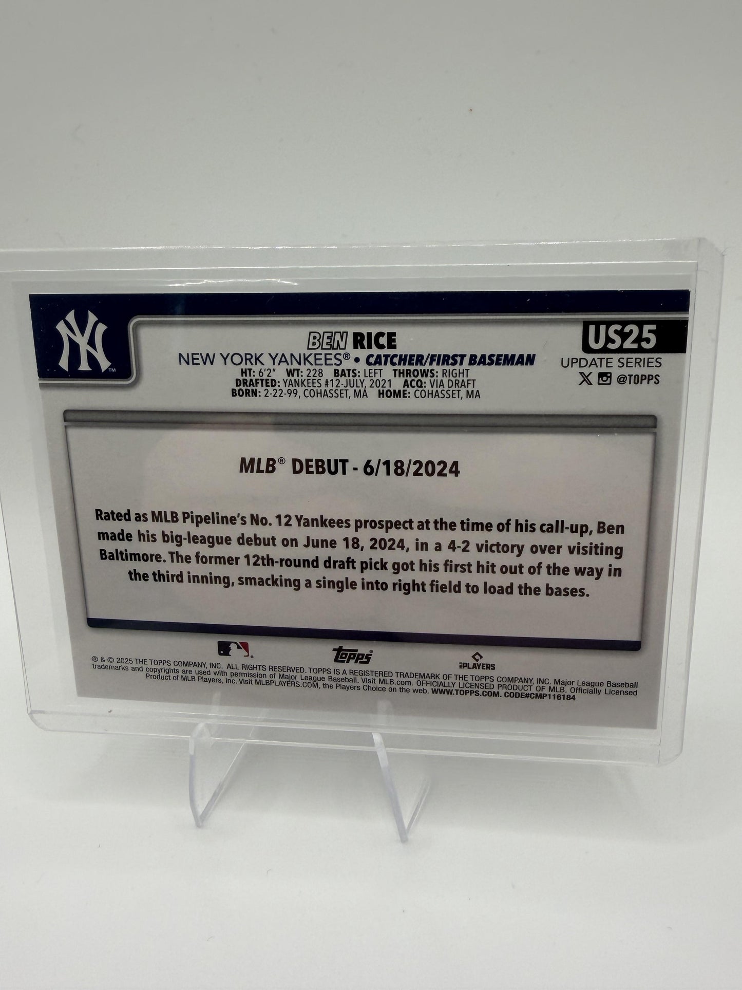 2025 Topps Update #US25 Ben Rice Holo Foil
