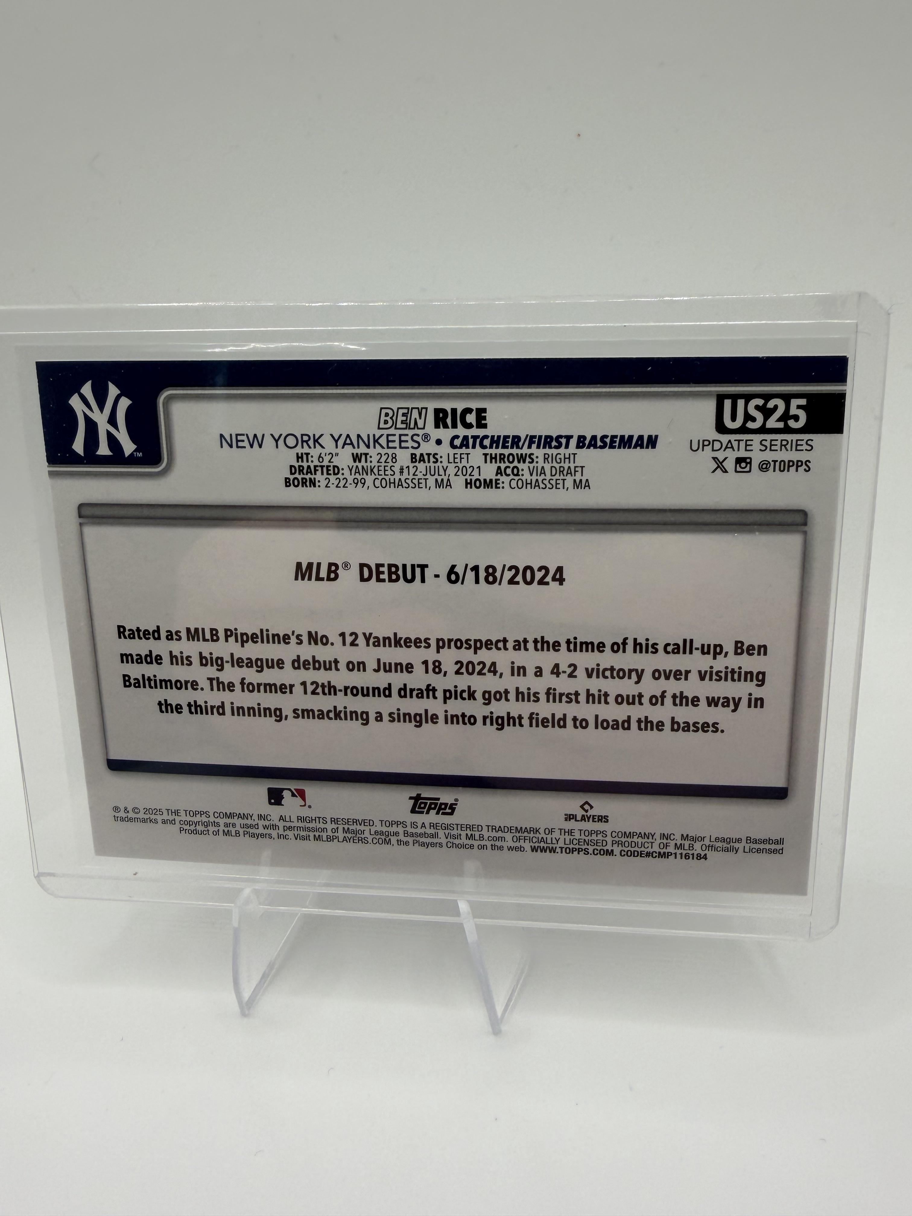 2025 Topps Update #US25 Ben Rice Holo Foil