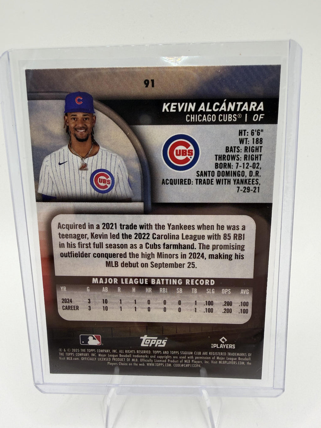 2025 Stadium Club #91 Kevin Alcántara