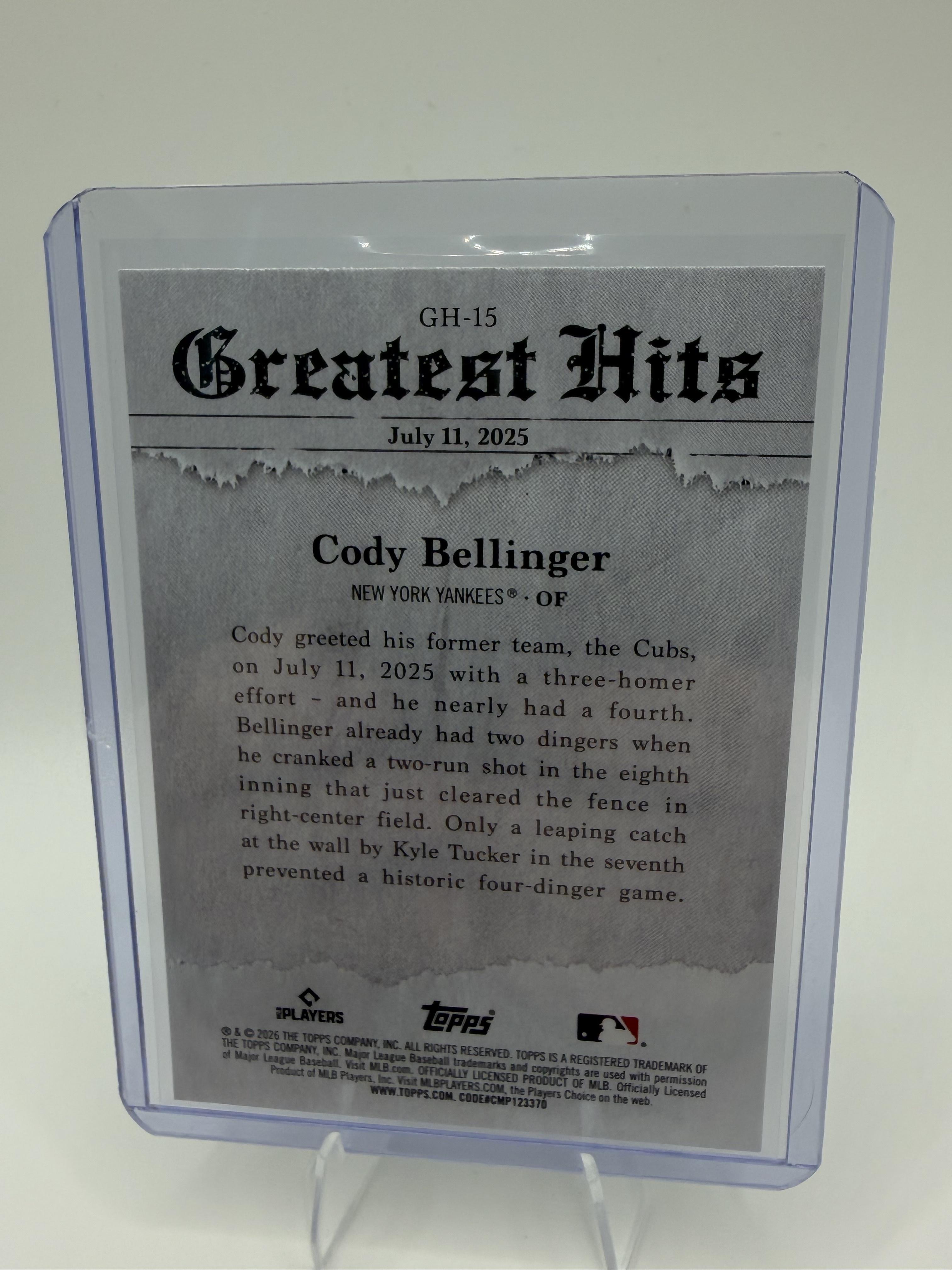 2026 Topps #GH-15 Cody Bellinger 2025 Greatest Hits