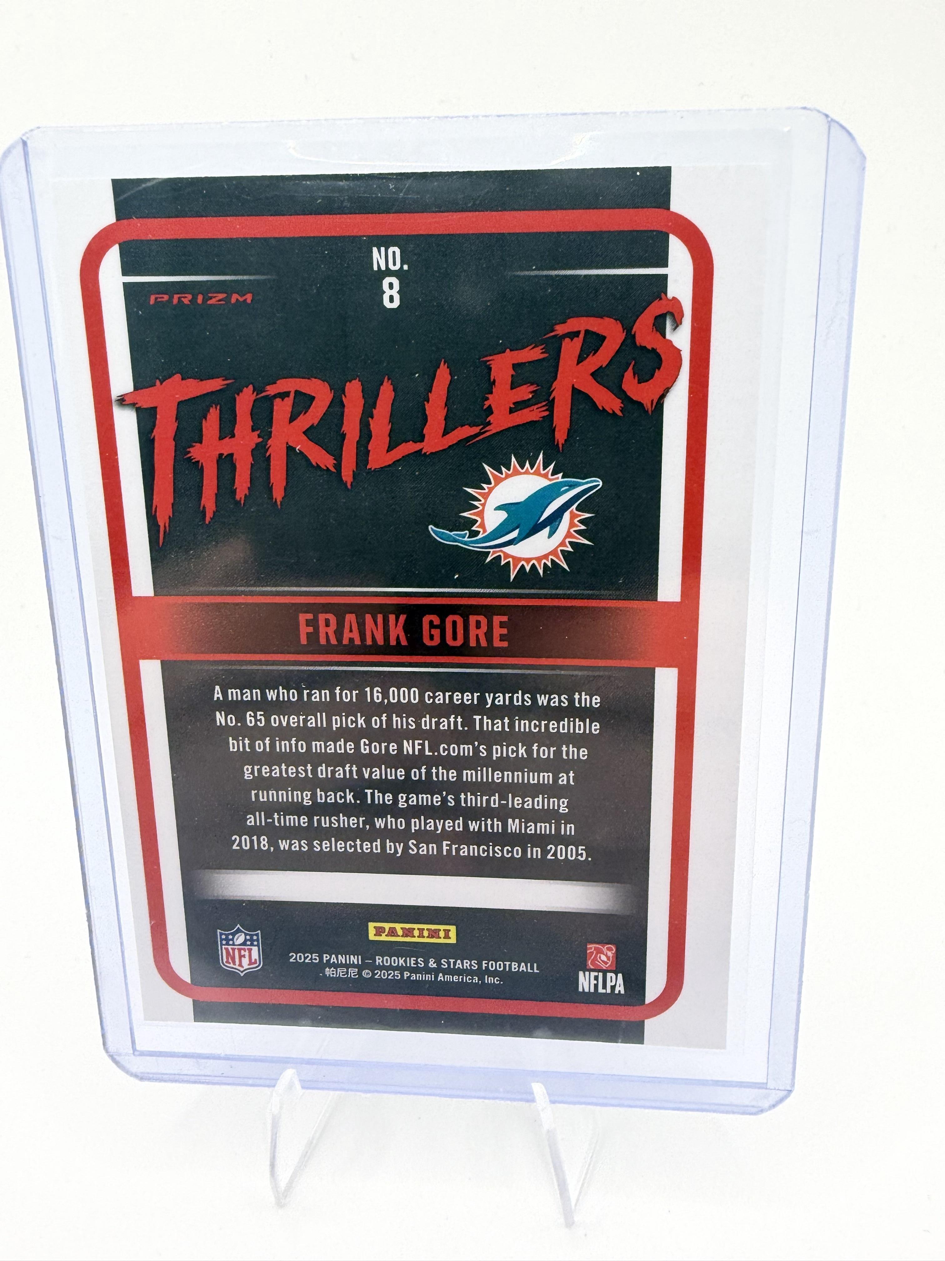 2025 Panini Rookies & Stars Frank Gore Thrillers Red Plaid Prizm #8 Dolphins