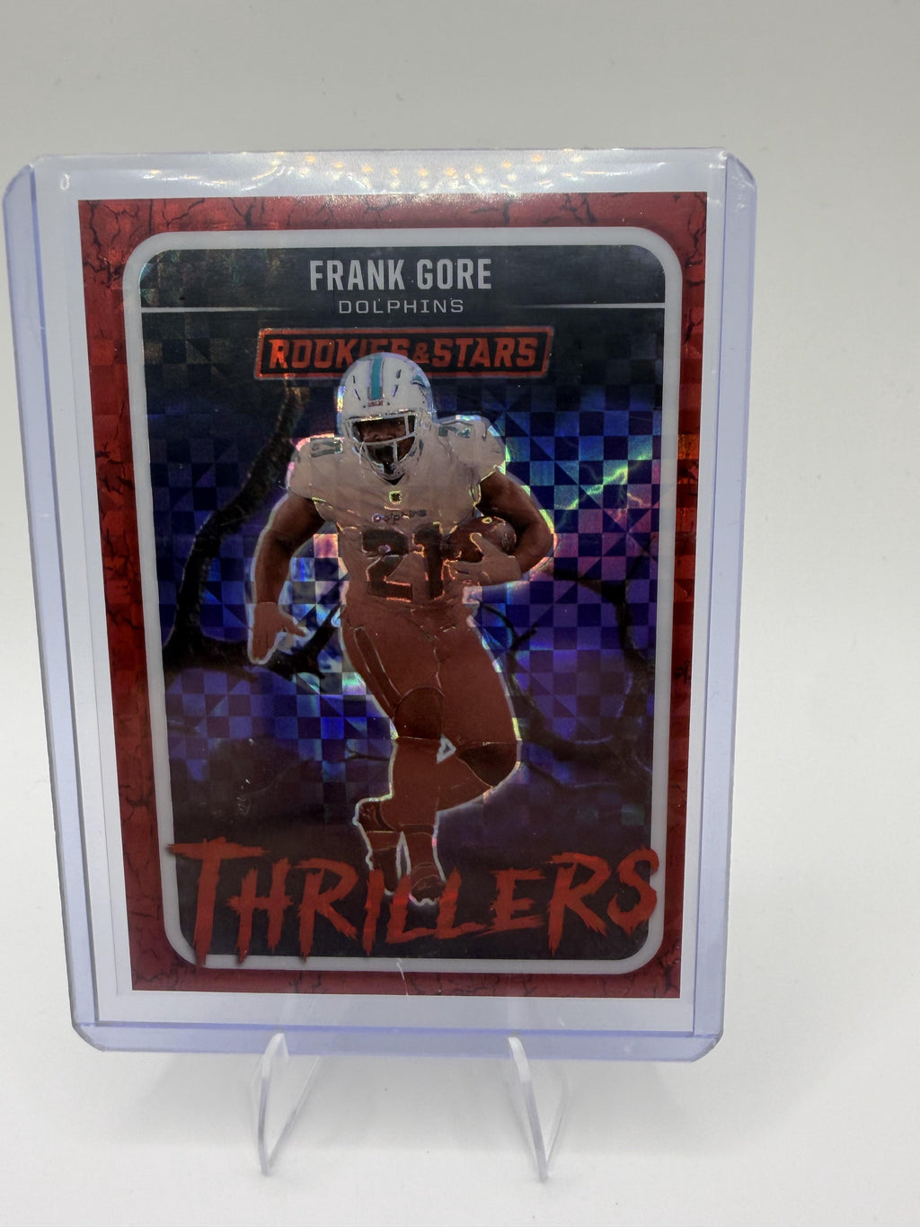 2025 Panini Rookies & Stars Frank Gore Thrillers Red Plaid Prizm #8 Dolphins