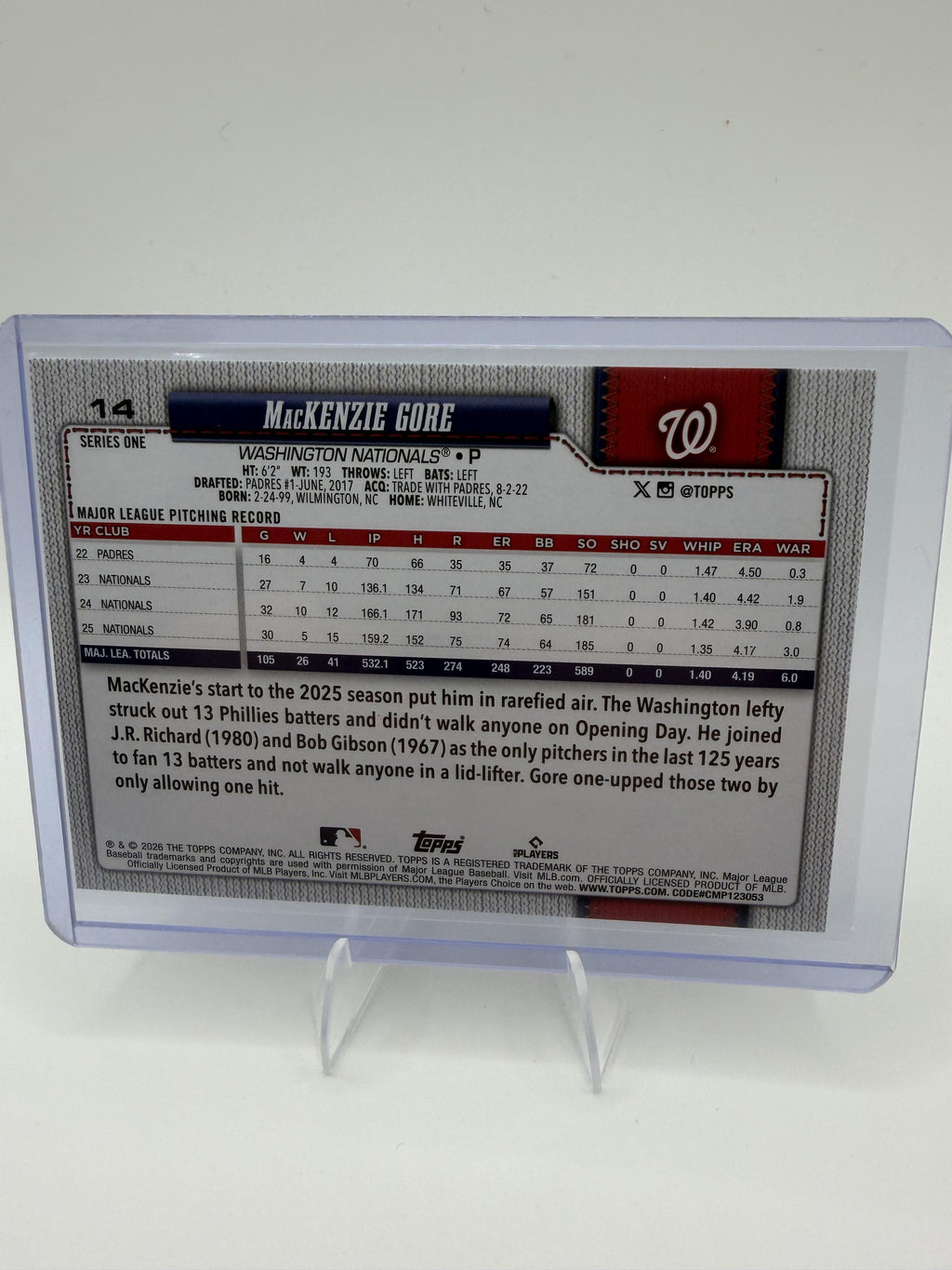 2026 Topps #14 MacKenzie Gore Sandglitter