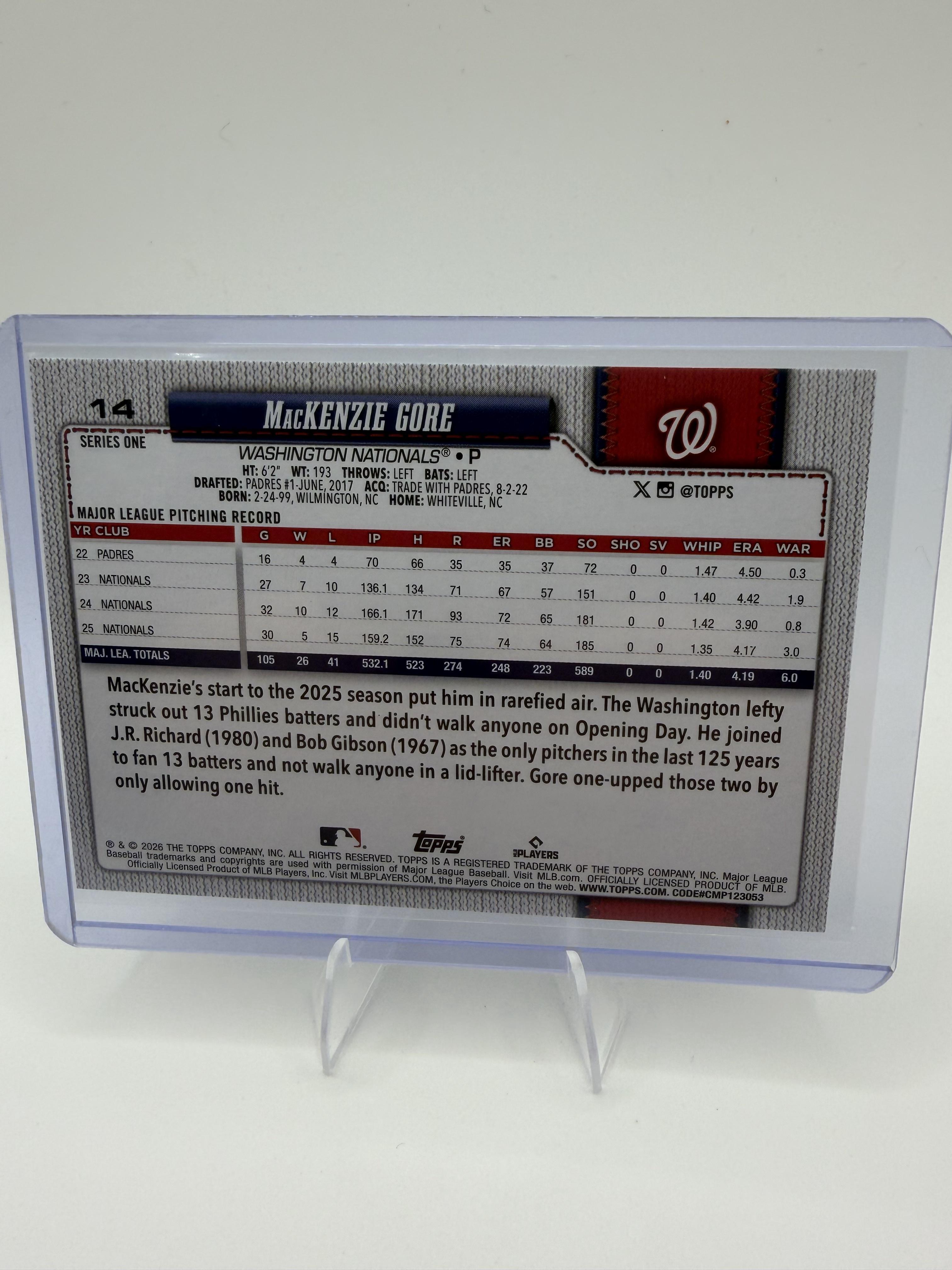 2026 Topps #14 MacKenzie Gore Sandglitter