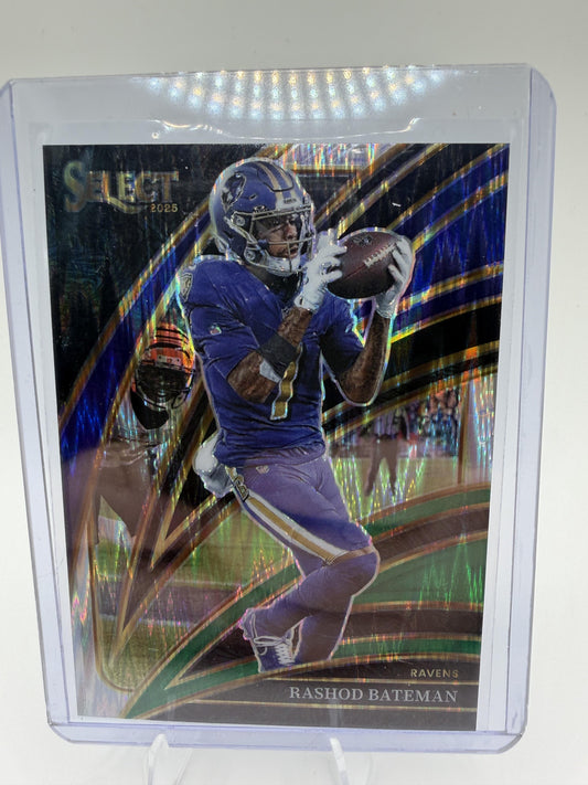 2025 Panini Select #62 Rashod Bateman Green Prizm Shock #/5
