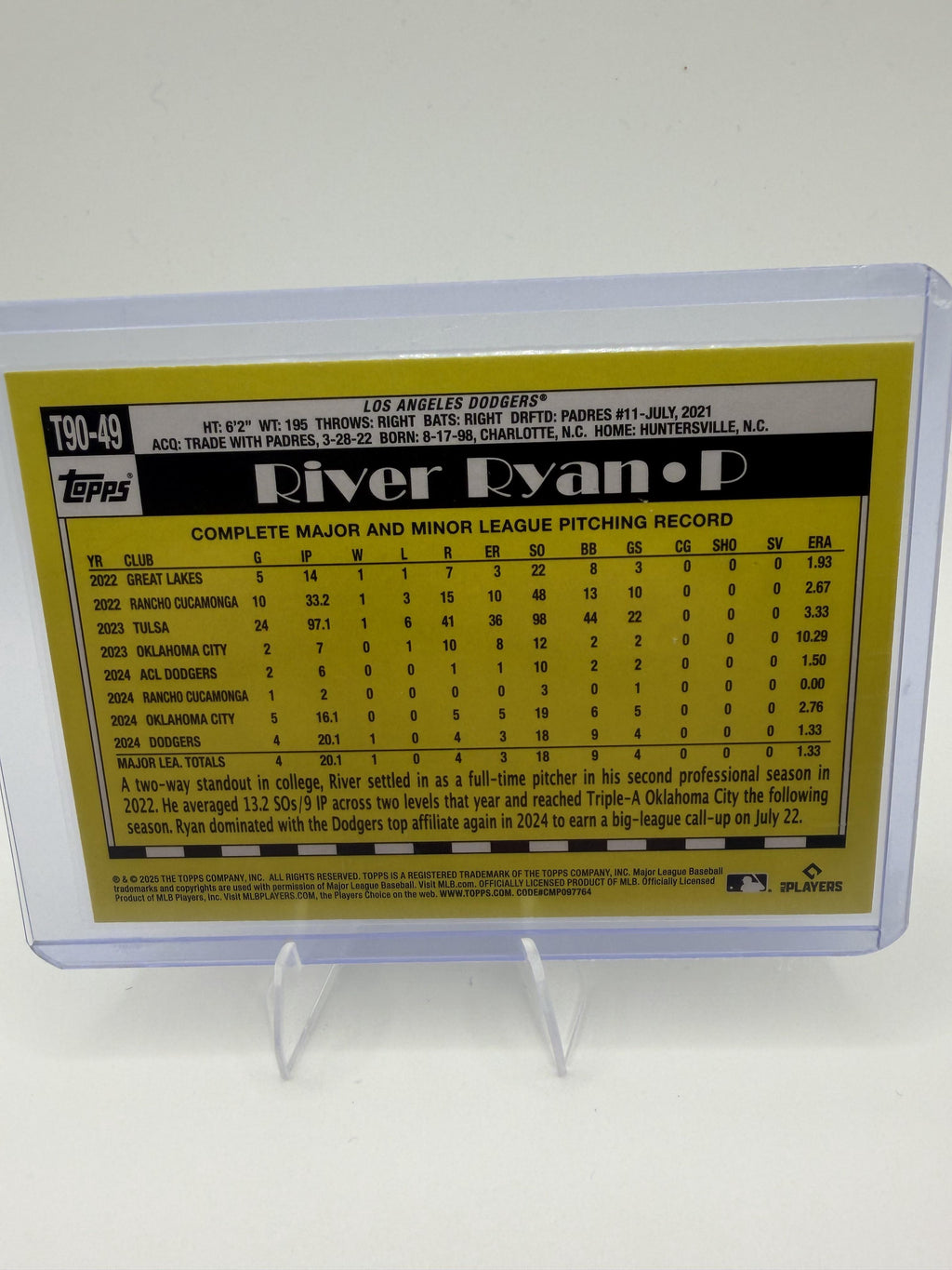 2025 Topps #T90-49 River Ryan 1990 Topps Baseball 35th Anniversary (Series One)