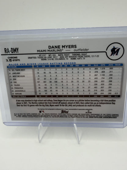 2024 Topps Chrome Dane Myers RC On-Card Auto #RA-DMY Marlins Rookie Autograph