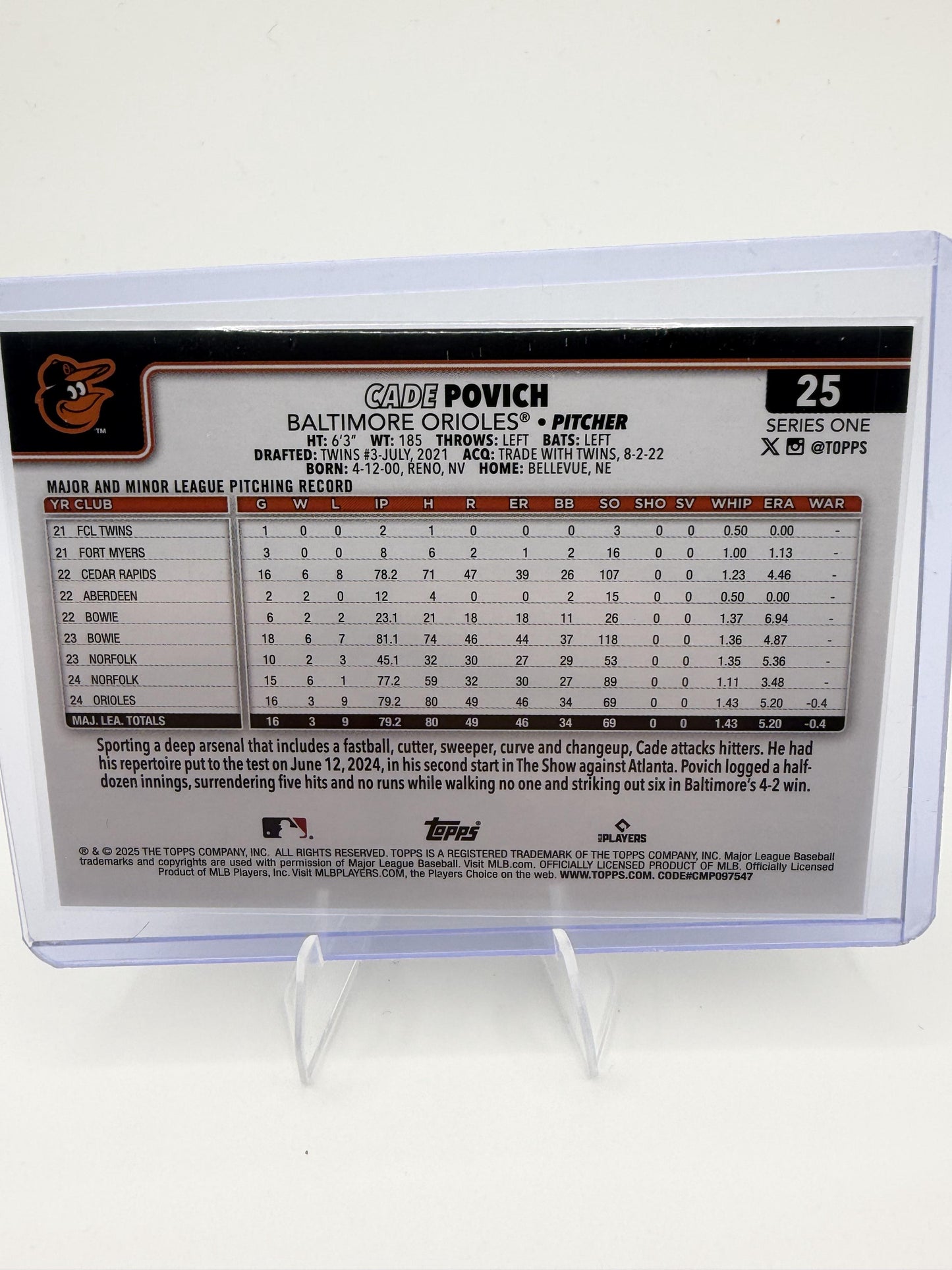 2025 Topps Series 1 Cade Povich RC Sandglitter Foil #25 Orioles Rookie Card