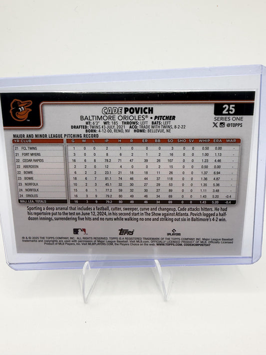 2025 Topps Series 1 Cade Povich RC Sandglitter Foil #25 Orioles Rookie Card