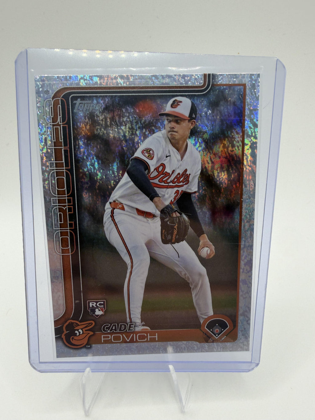 2025 Topps Series 1 Cade Povich RC Sandglitter Foil #25 Orioles Rookie Card