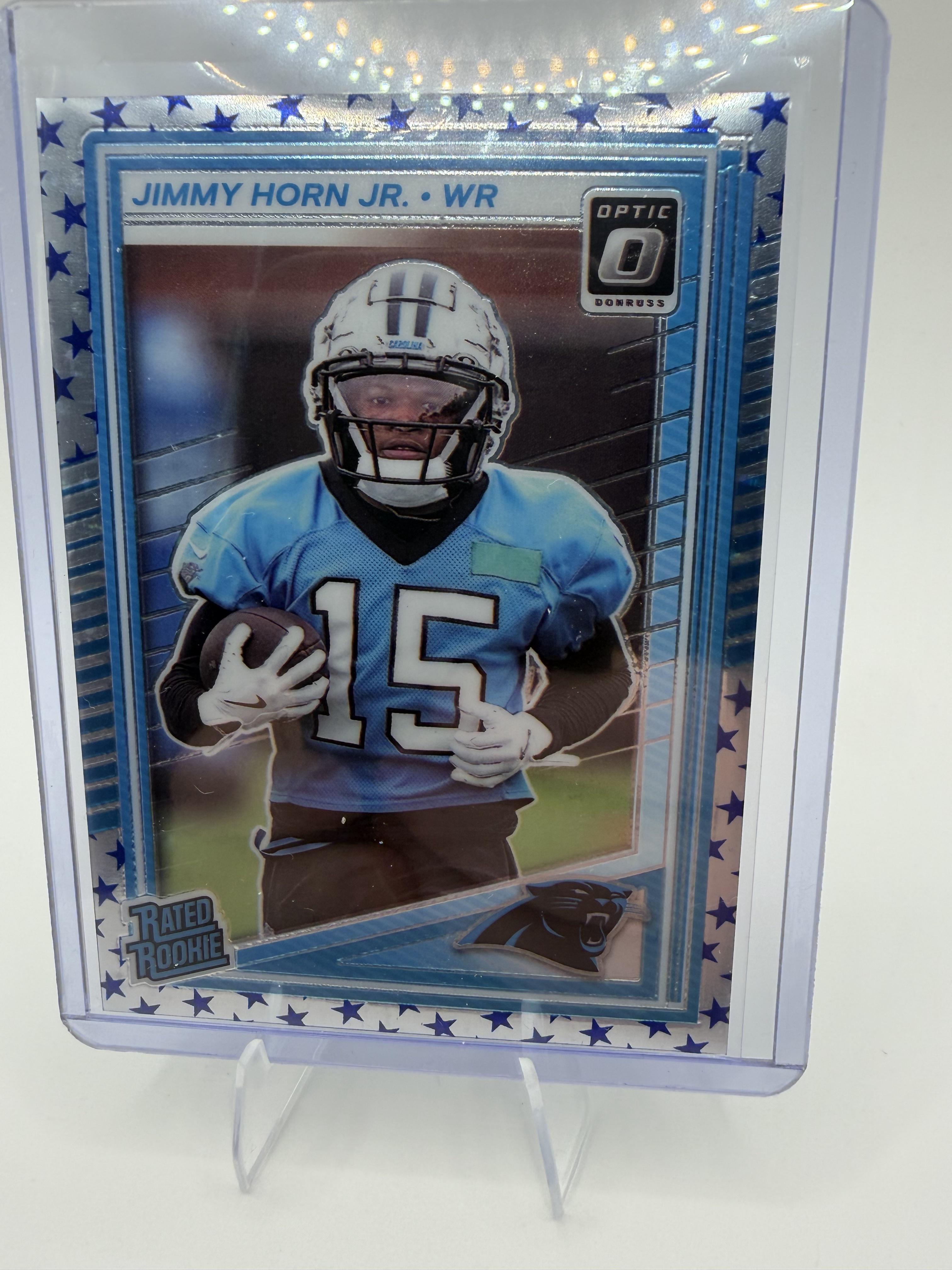 2025 Donruss Optic Jimmy Horn Jr RC #281 Blue Stars Prizm Rated Rookie Panthers
