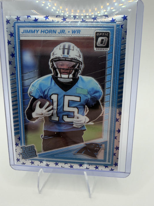 2025 Donruss Optic Jimmy Horn Jr RC #281 Blue Stars Prizm Rated Rookie Panthers