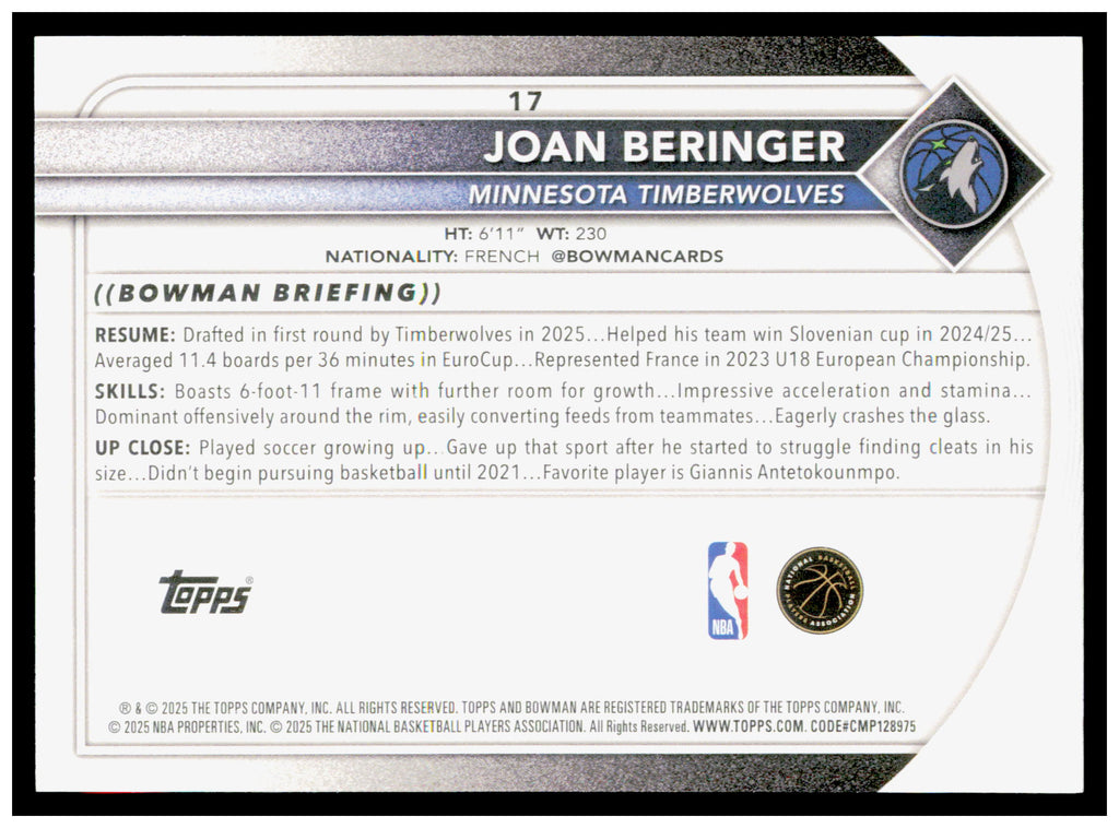 2025-26 Bowman #17 Joan Beringer Rookie Card