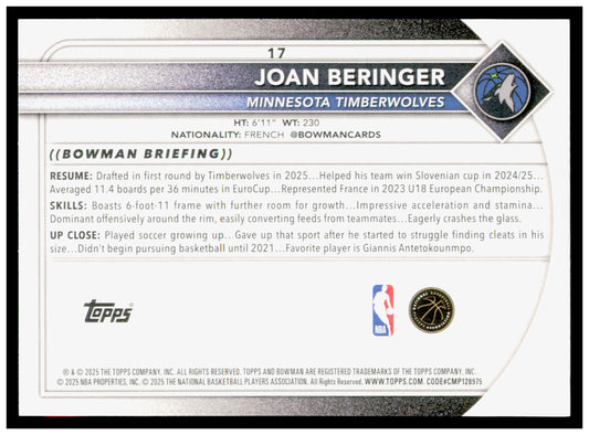 2025-26 Bowman #17 Joan Beringer Rookie Card