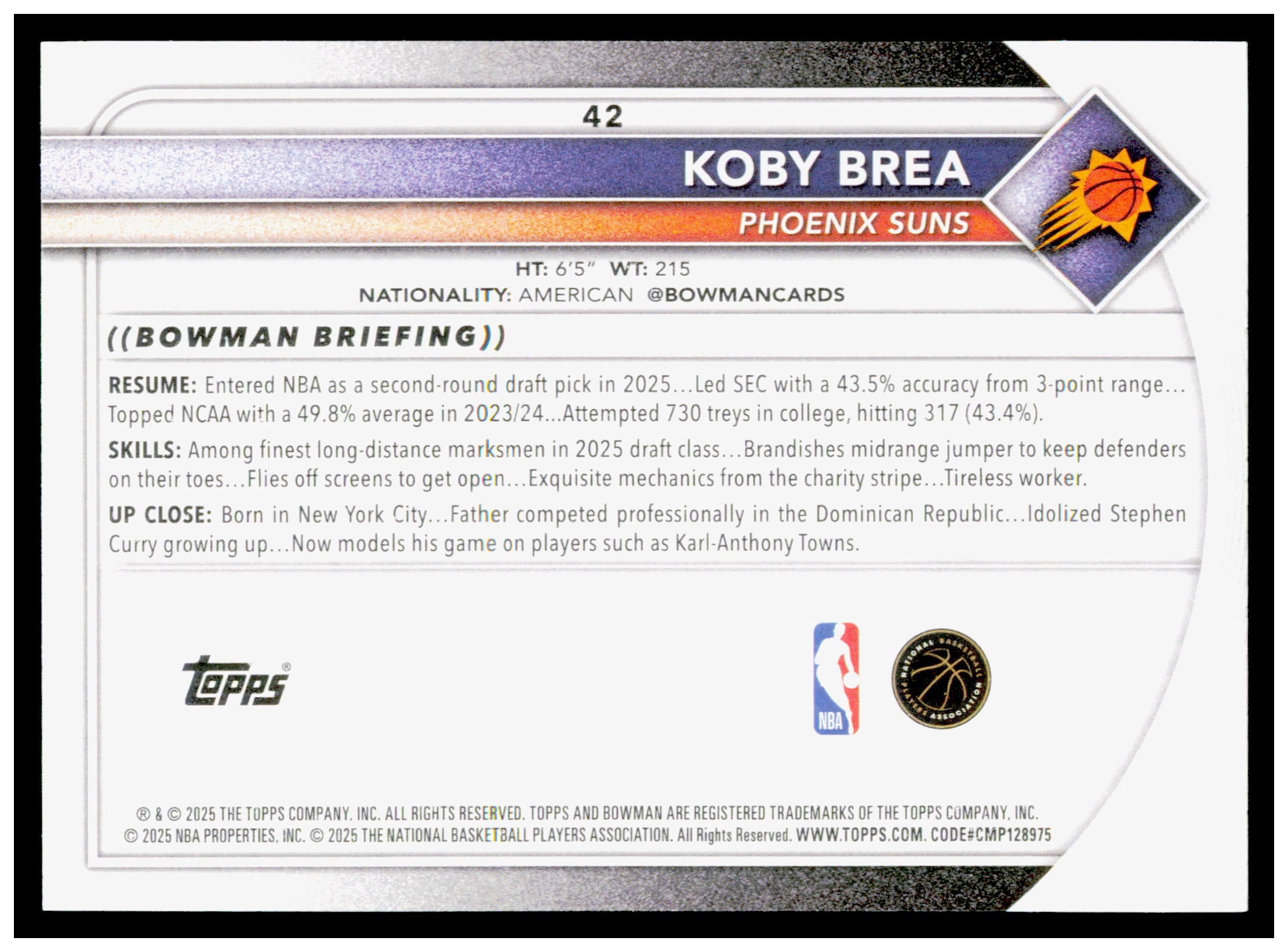 2025-26 Bowman #42 Koby Brea Rookie Card