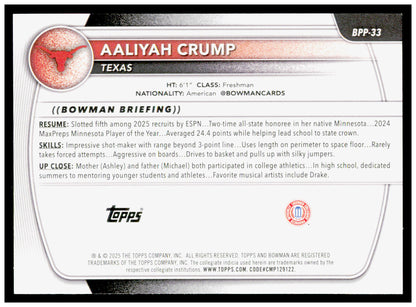 2025-26 Bowman #BPP-33 Aaliyah Crump Prospects