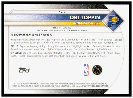 2025-26 Bowman #162 Obi Toppin Card
