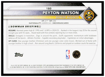2025-26 Bowman #180 Peyton Watson Card