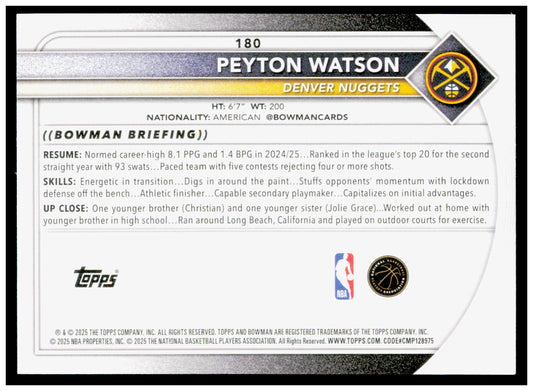 2025-26 Bowman #180 Peyton Watson Card