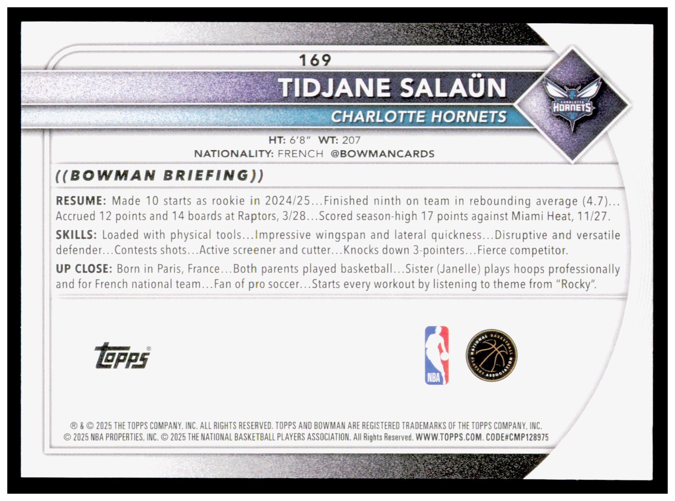 2025-26 Bowman #169 Tidjane Salaün Card