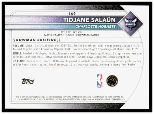 2025-26 Bowman #169 Tidjane Salaün Card
