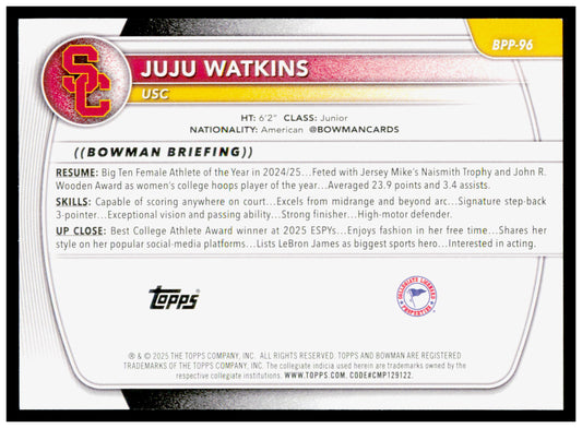 2025-26 Bowman #BPP-96 Juju Watkins Prospects