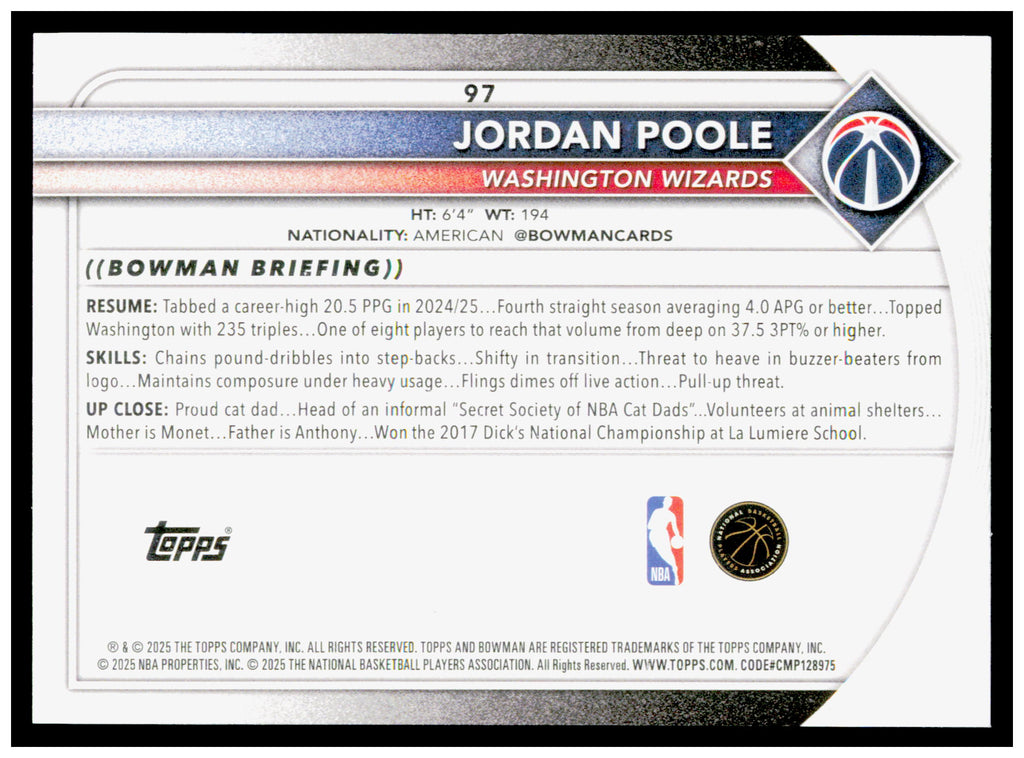 2025-26 Bowman #97 Jordan Poole Card
