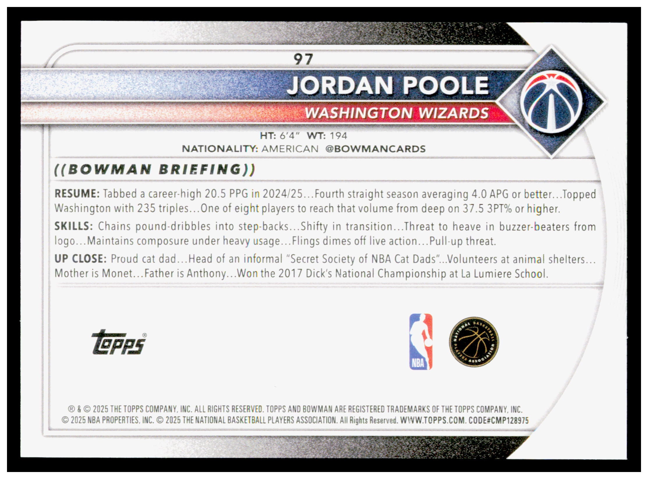 2025-26 Bowman #97 Jordan Poole Card