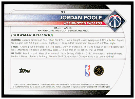 2025-26 Bowman #97 Jordan Poole Card