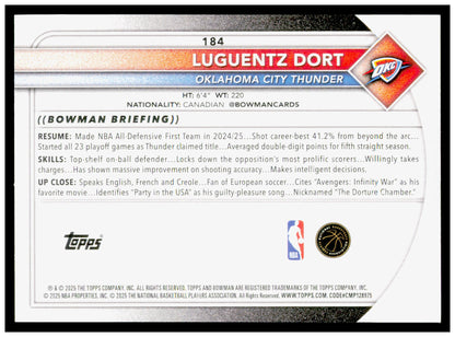 2025-26 Bowman #184 Luguentz Dort Card