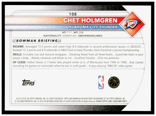 2025-26 Bowman #108 Chet Holmgren Card