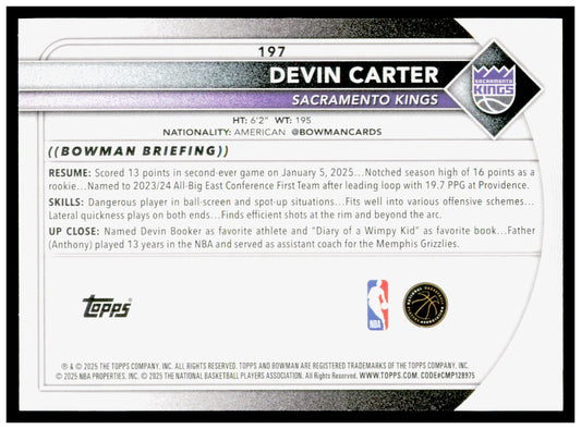2025-26 Bowman #197 Devin Carter Card