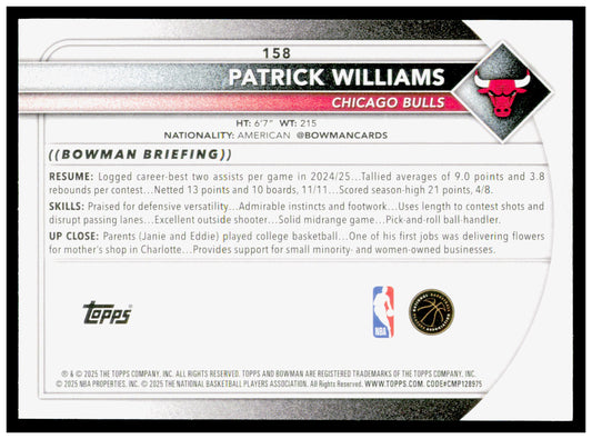 2025-26 Bowman #158 Patrick Williams Card