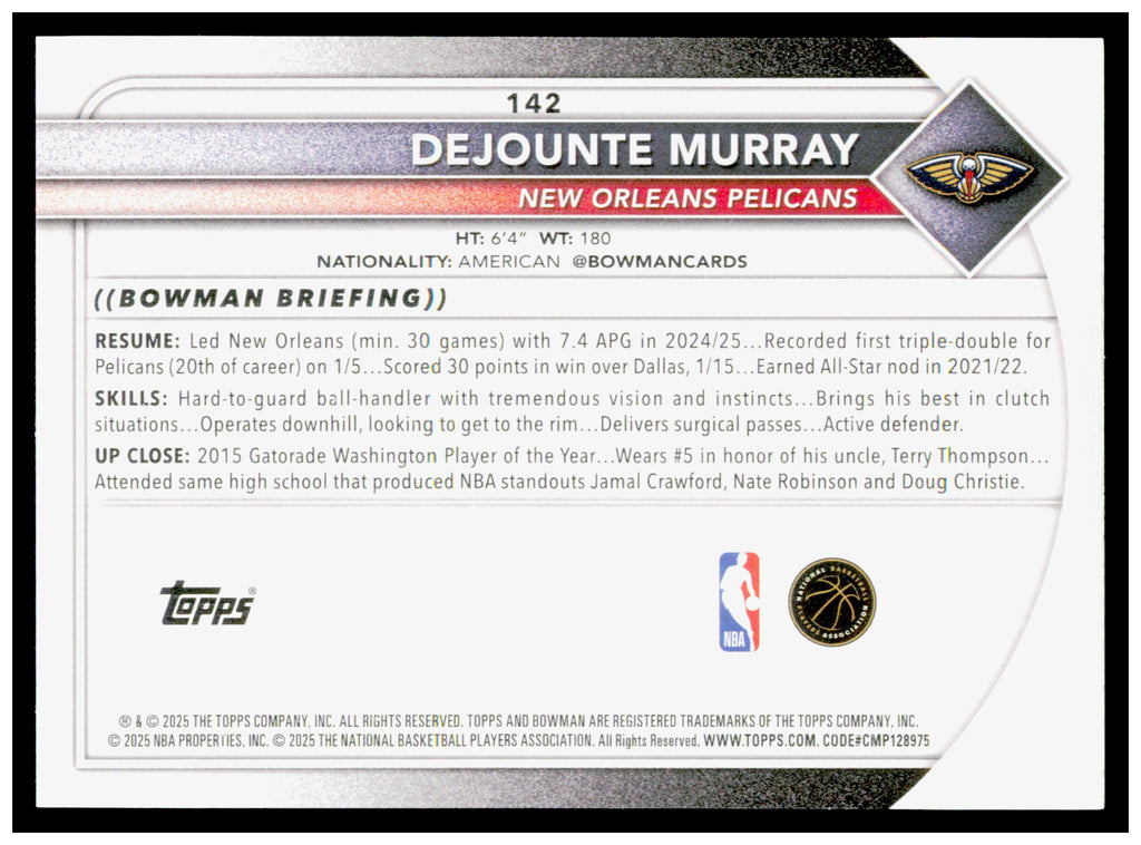 2025-26 Bowman #142 Dejounte Murray Card