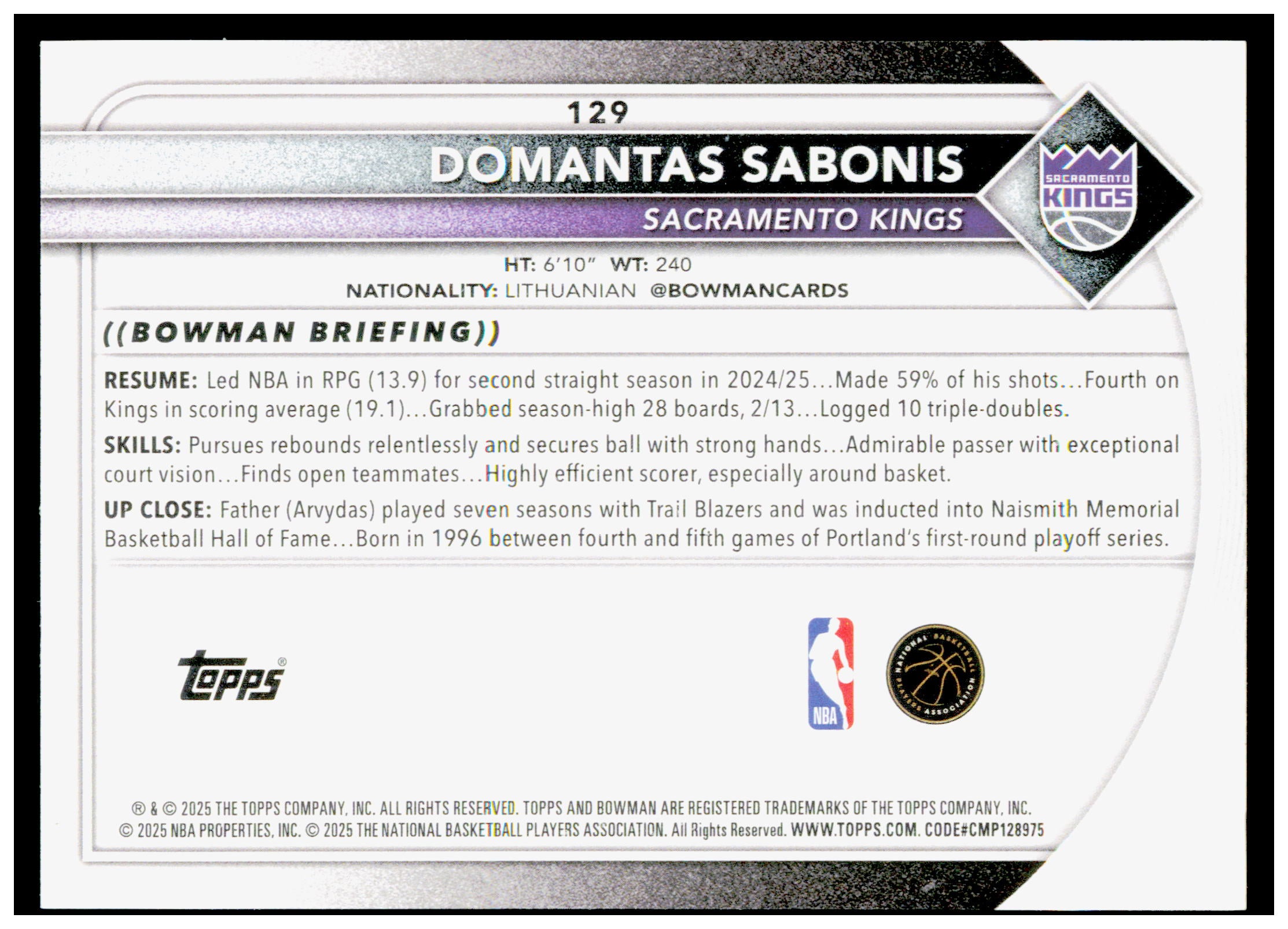 2025-26 Bowman #129 Domantas Sabonis