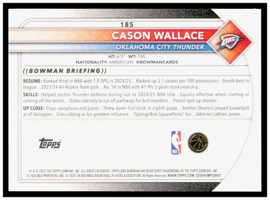 2025-26 Bowman #185 Cason Wallace Card
