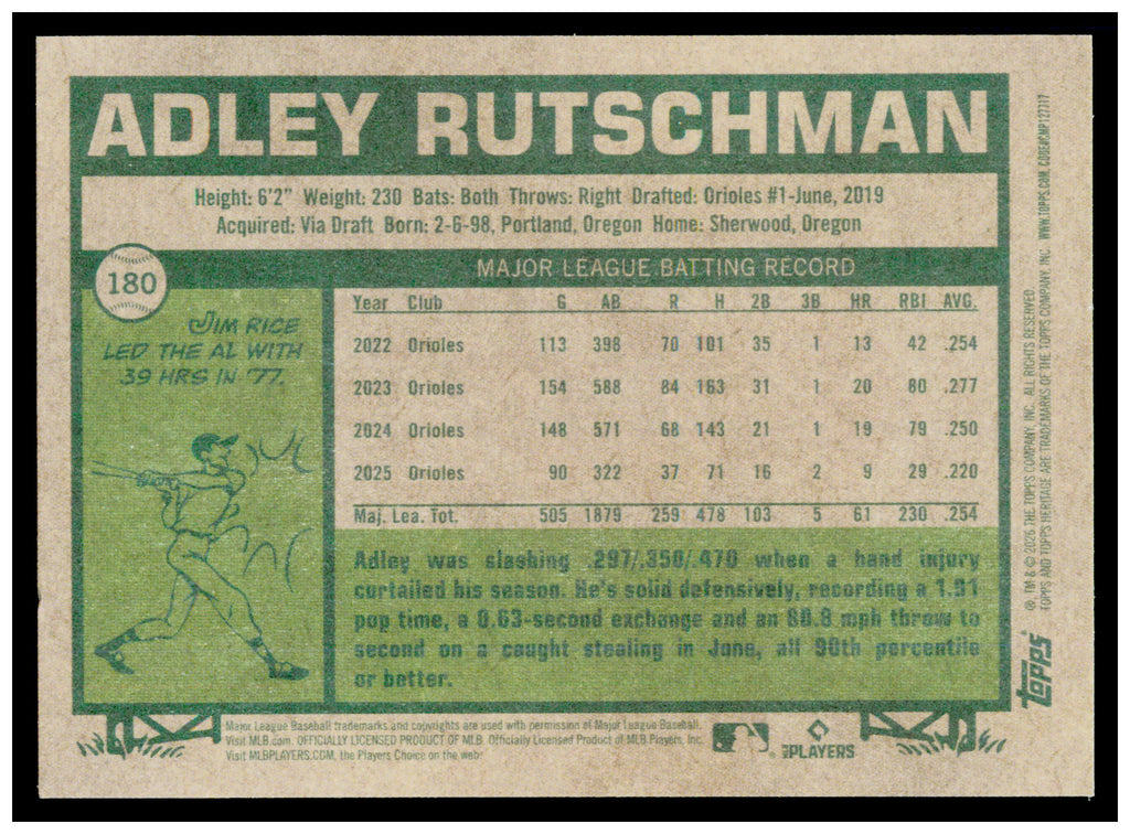 2026 Topps Heritage Adley Rutschman Card Baltimore Orioles #180