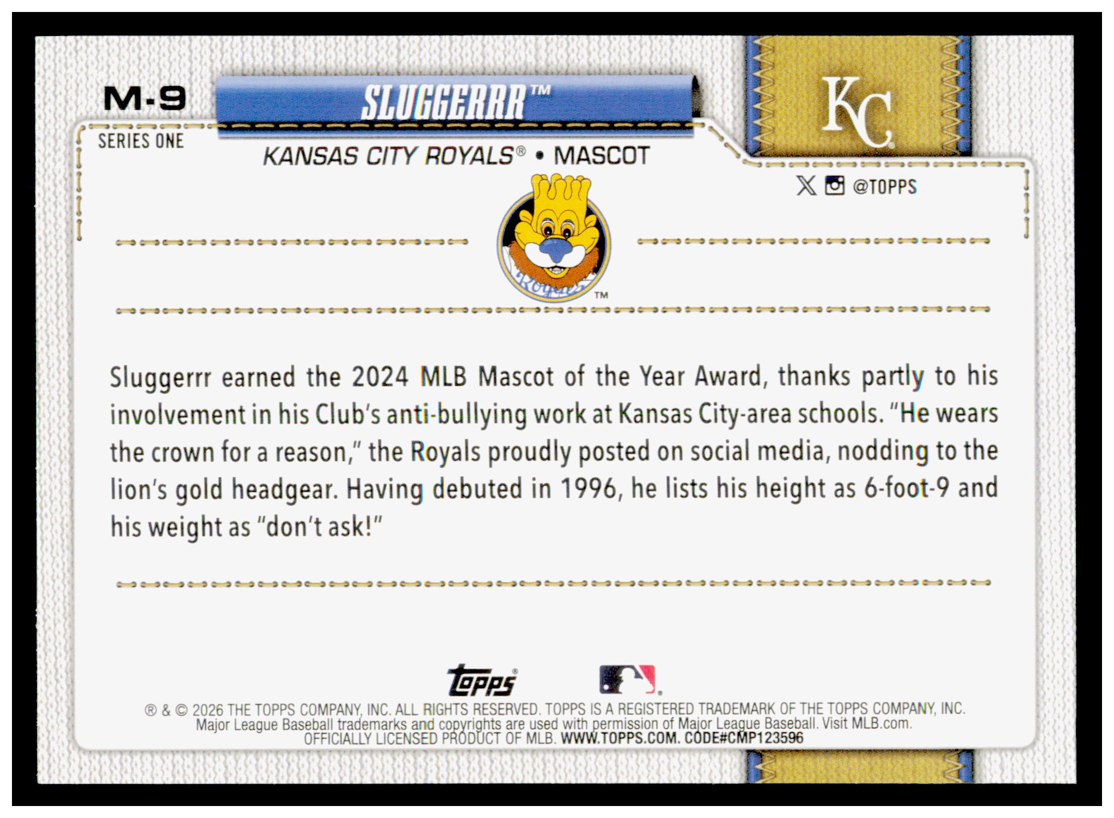 2026 Topps Sluggerrr Card Mascots Kansas City Royals #M-9