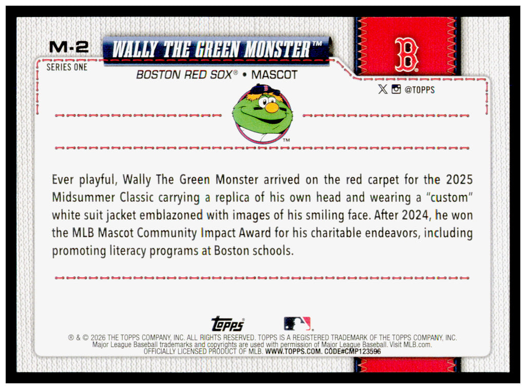 2026 Topps Wally the Green Monster Card Mascots Boston Red Sox #M-2