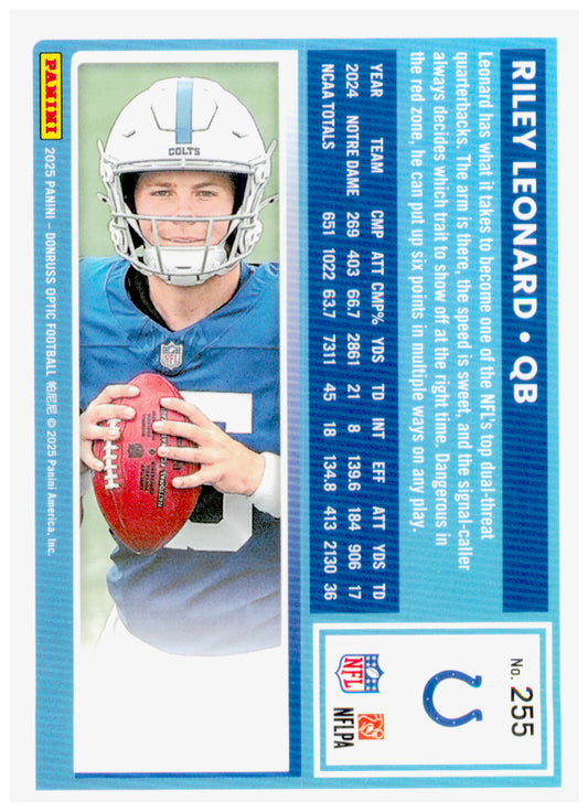 2025 Donruss Optic Riley Leonard Card RC Indianapolis Colts #255