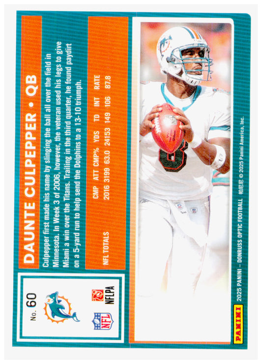 2025 Donruss Optic Daunte Culpepper Card Miami Dolphins #60