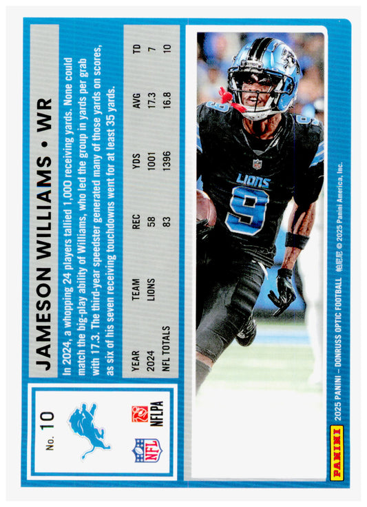 2025 Donruss Optic Jameson Williams Card Detroit Lions #10