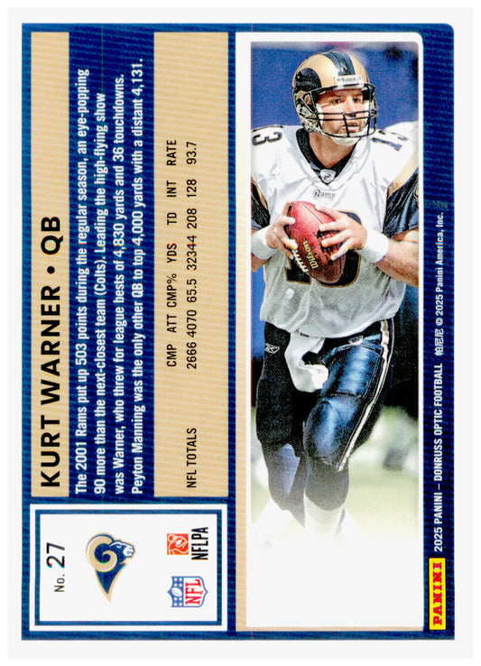2025 Donruss Optic Kurt Warner Card St. Louis Rams #27