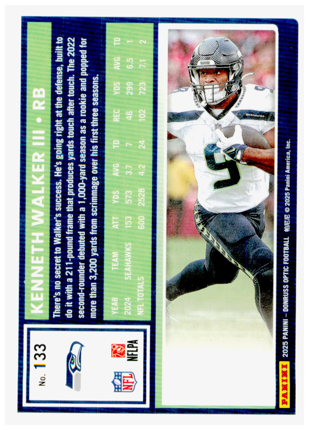 2025 Donruss Optic Kenneth Walker III Card Seattle Seahawks #133