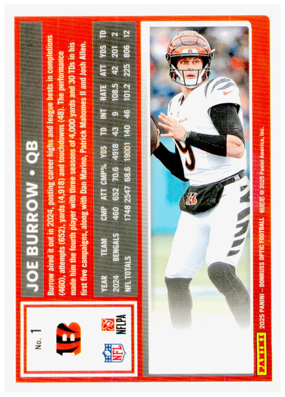 2025 Donruss Optic Joe Burrow Card Cincinnati Bengals #1