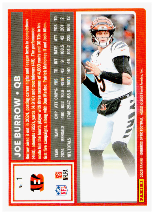 2025 Donruss Optic Joe Burrow Card Cincinnati Bengals #1