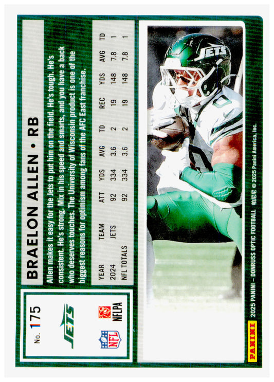 2025 Donruss Optic Braelon Allen Card New York Jets #175